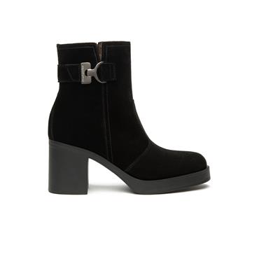 NeroGiardini High Block Heel Buckle Boot - Black Suede
